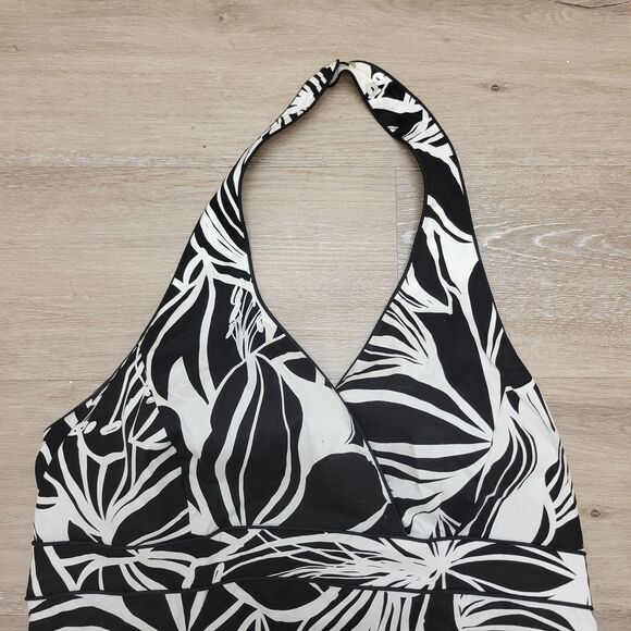 Black and White Hawaiian Print Halter Dress Size 16 by ombre - Picture 2 of 3